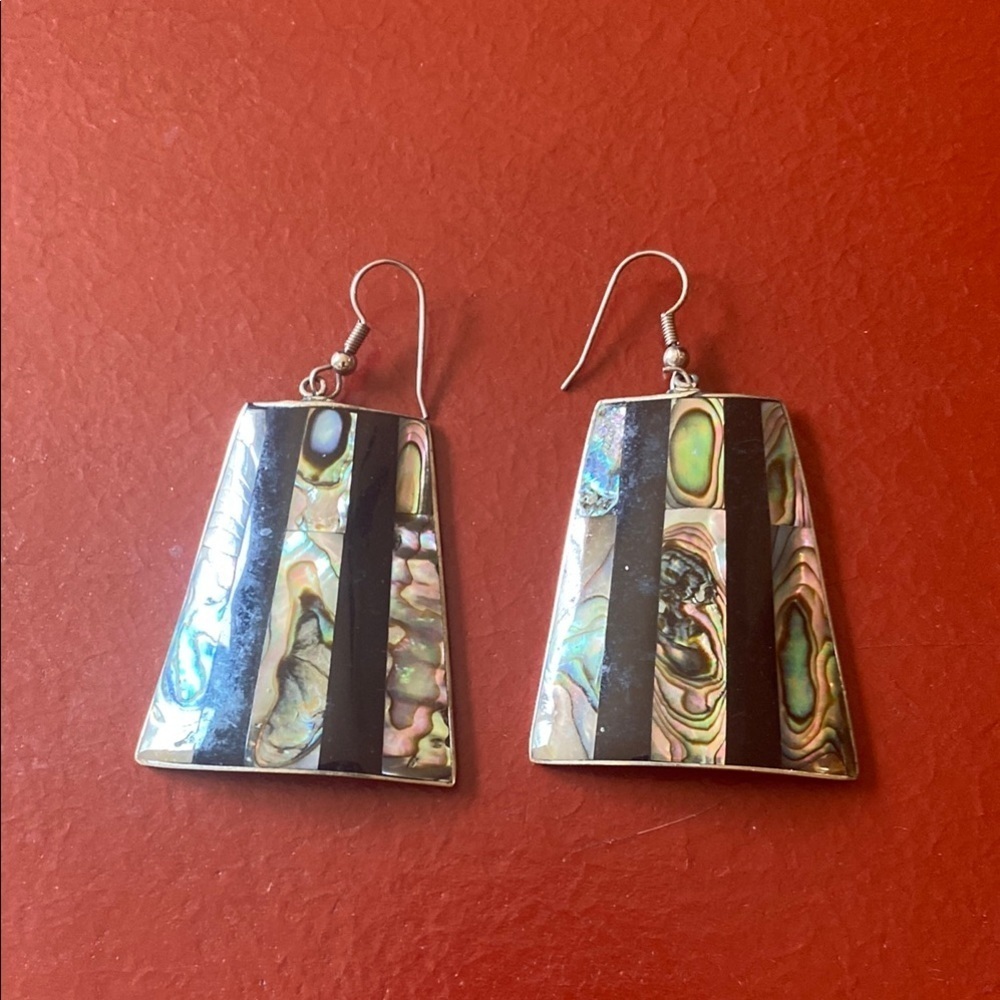 Silver Mother of pearl and abalone Multicolor Dangle Earrings
